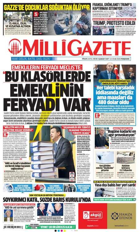 22 Ocak 2026 Milli Gazete Gazetesi Manşetleri