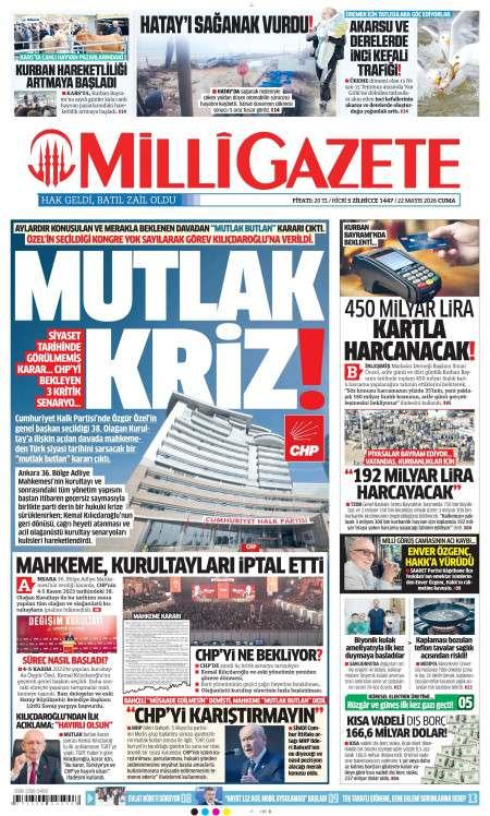 22 Mayıs 2026 Milli Gazete Gazetesi Manşetleri