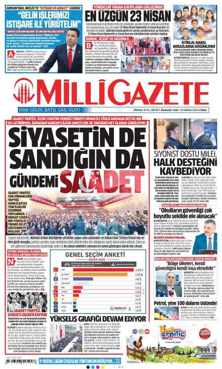 24 Nisan 2026 Milli Gazete Gazetesi Manşetleri
