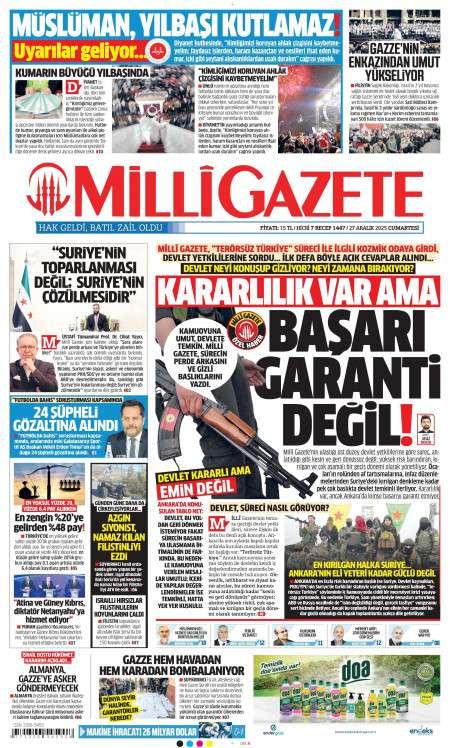 28 Aralık 2025 Milli Gazete Gazetesi Manşetleri