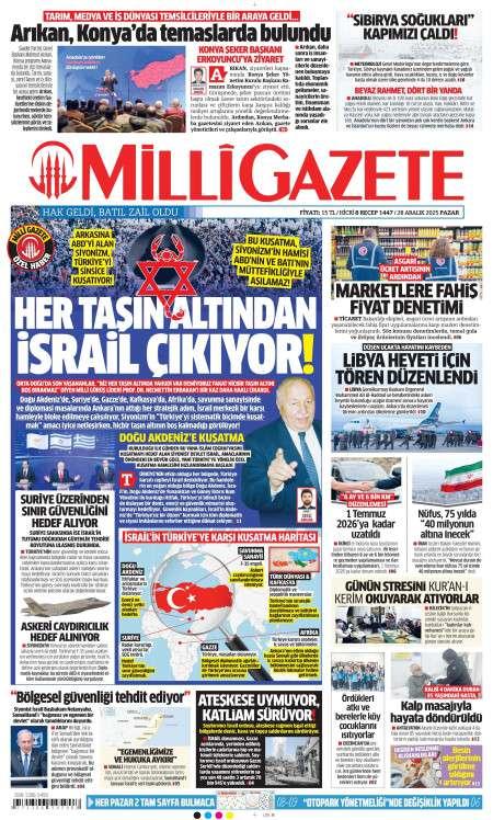 28 Aralık 2025 Milli Gazete Gazetesi Manşetleri