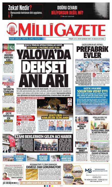 30 Aralık 2025 Milli Gazete Gazetesi Manşetleri
