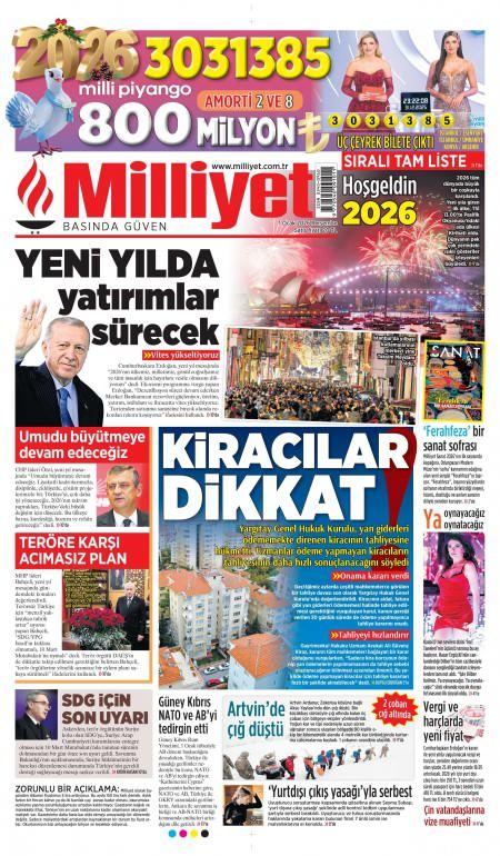 01 Ocak 2026 Milliyet Gazetesi Manşetleri