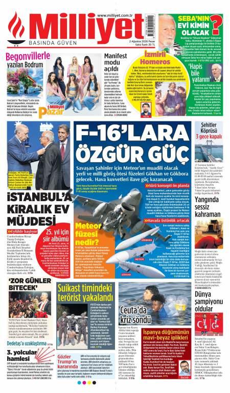 03 Ağustos 2026 Milliyet Gazetesi Manşetleri