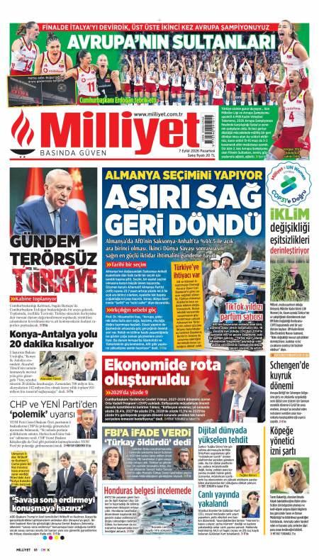 07 Eylül 2026 Milliyet Gazetesi Manşetleri