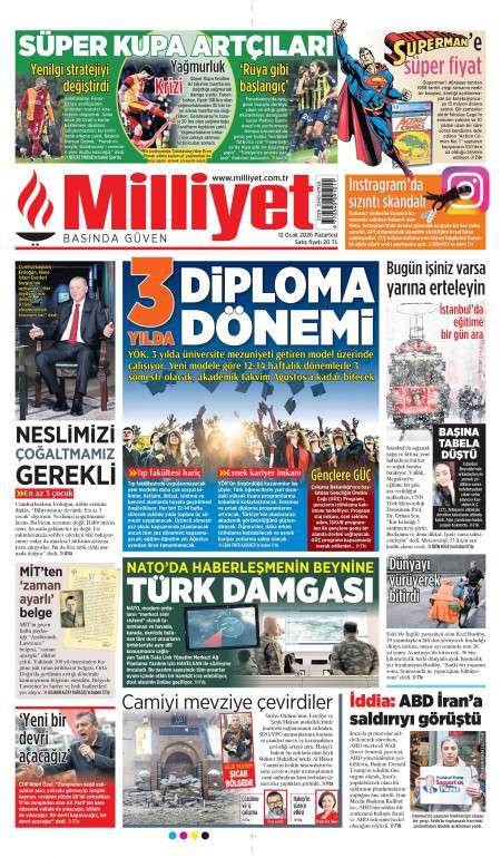 12 Ocak 2026 Milliyet Gazetesi Manşetleri