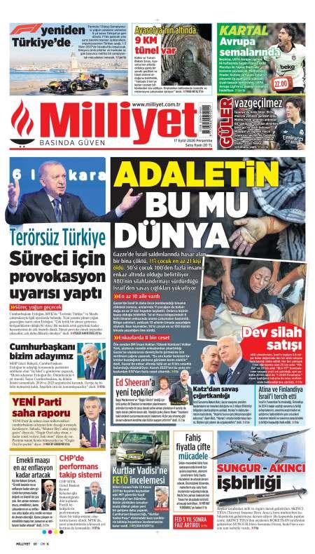 17 Eylül 2026 Milliyet Gazetesi Manşetleri