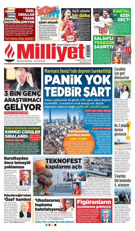 21 Ağustos 2026 Milliyet Gazetesi Manşetleri