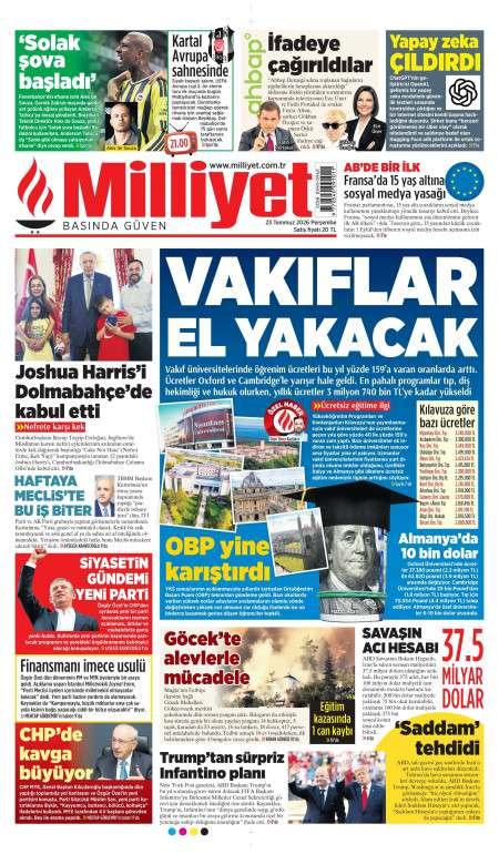 23 Temmuz 2026 Milliyet Gazetesi Manşetleri