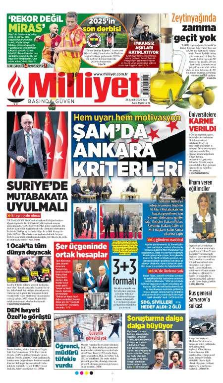 23 Aralık 2025 Milliyet Gazetesi Manşetleri