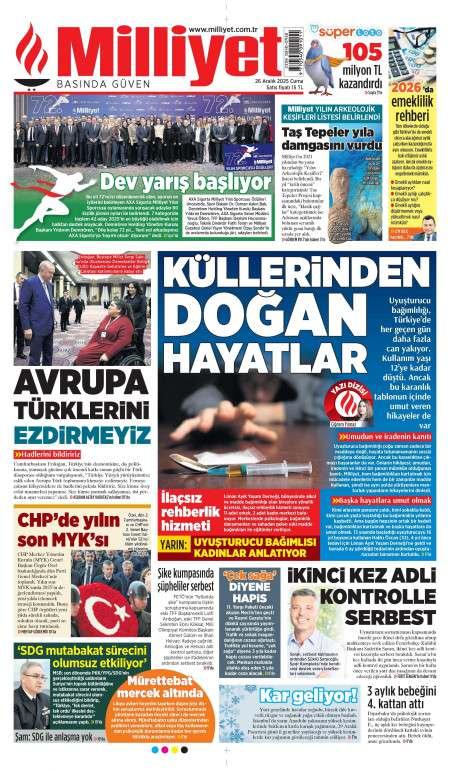 26 Aralık 2025 Milliyet Gazetesi Manşetleri