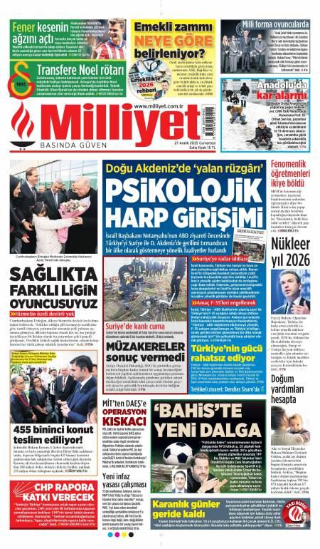 28 Aralık 2025 Milliyet Gazetesi Manşetleri