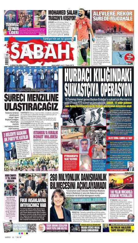 03 Ağustos 2026 Sabah Gazetesi Manşetleri