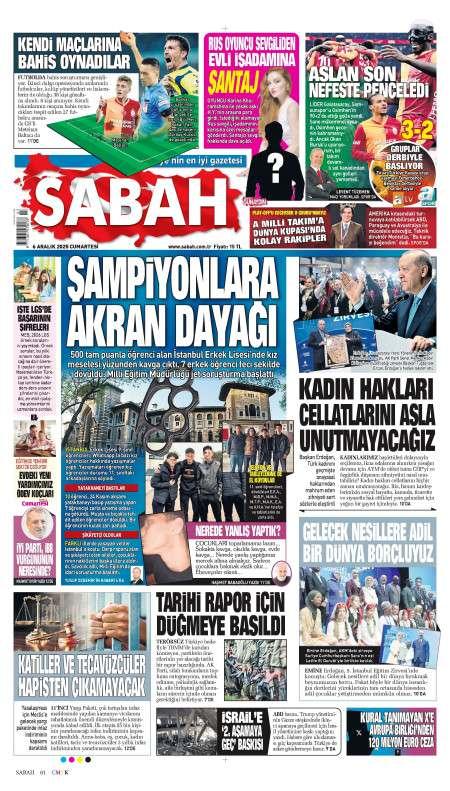 06 Aralık 2025 Sabah Gazetesi Manşetleri