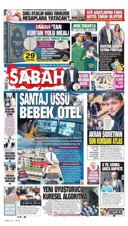 17 Ocak 2026 Sabah Gazetesi Manşetleri