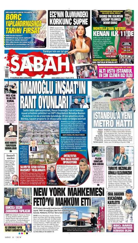 18 Haziran 2026 Sabah Gazetesi Manşetleri