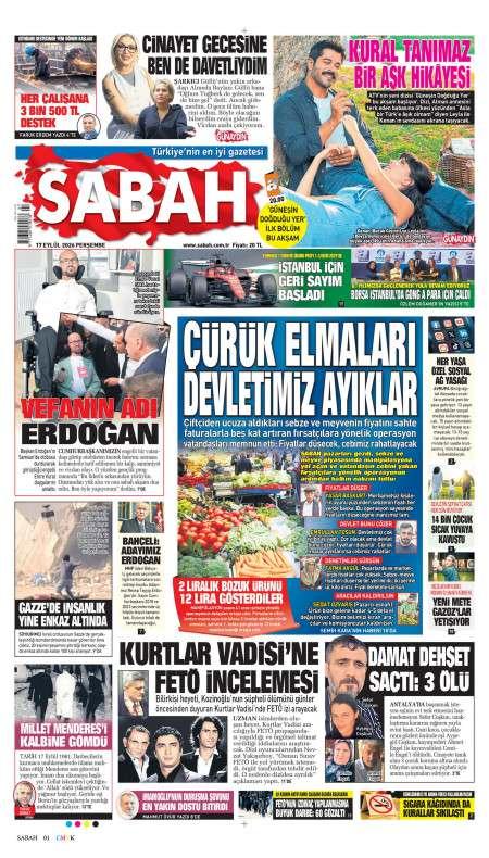 17 Eylül 2026 Sabah Gazetesi Manşetleri