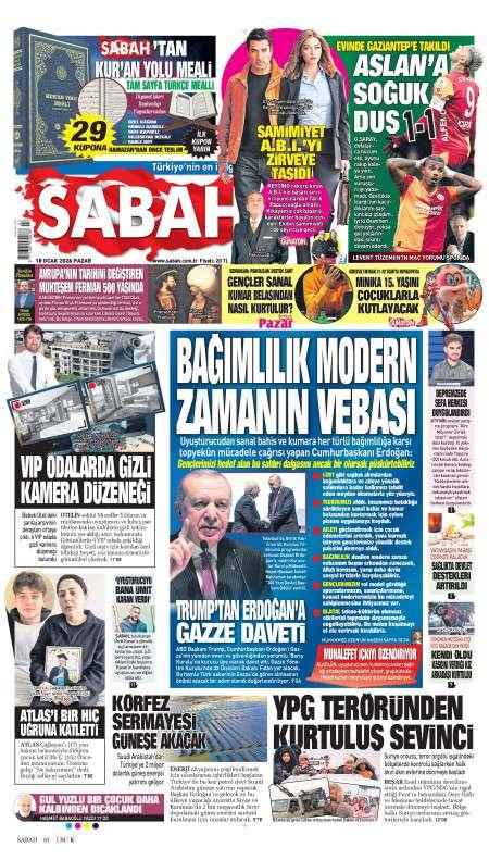 18 Ocak 2026 Sabah Gazetesi Manşetleri