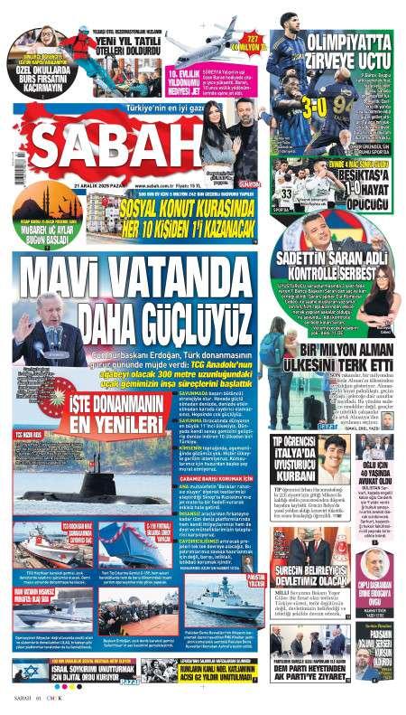 22 Aralık 2025 Sabah Gazetesi Manşetleri