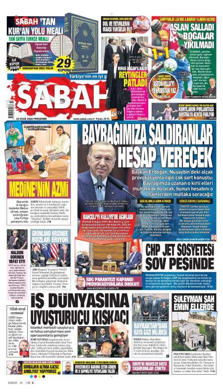 22 Ocak 2026 Sabah Gazetesi Manşetleri