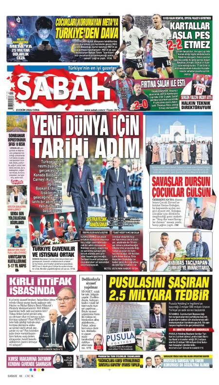 23 Ekim 2026 Sabah Gazetesi Manşetleri