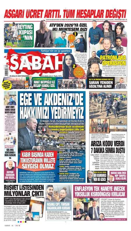 26 Aralık 2025 Sabah Gazetesi Manşetleri