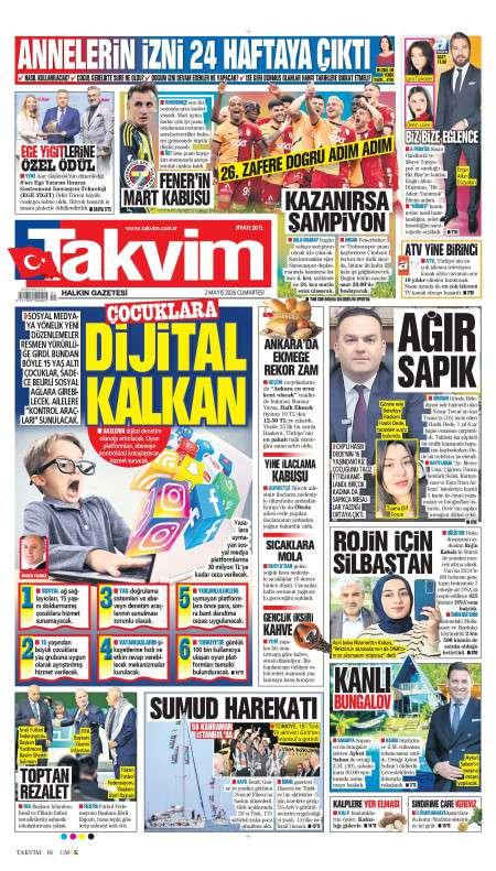 02 Mayıs 2026 Takvim Gazetesi Manşetleri