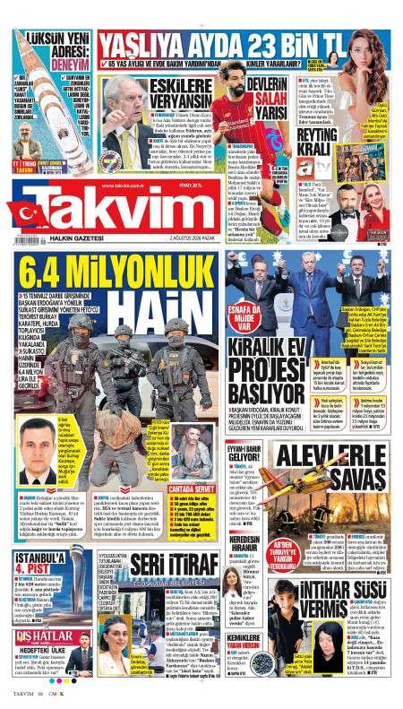 03 Ağustos 2026 Takvim Gazetesi Manşetleri