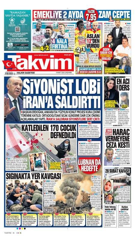 05 Mart 2026 Takvim Gazetesi Manşetleri