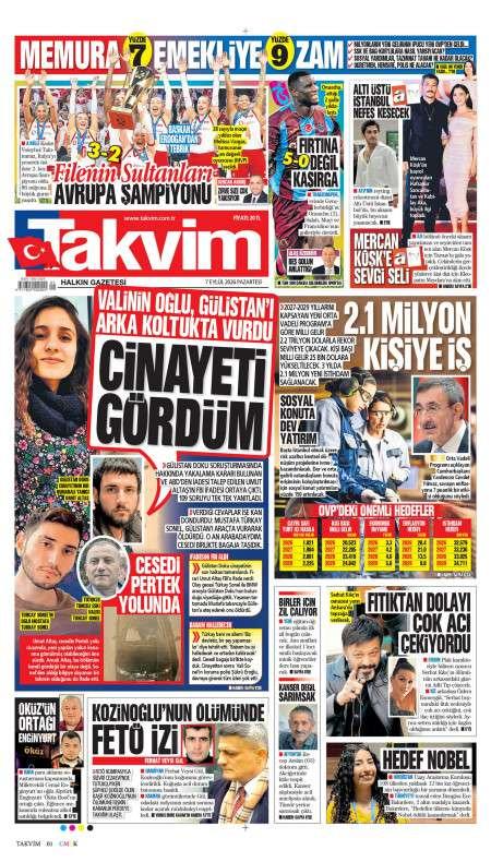 07 Eylül 2026 Takvim Gazetesi Manşetleri