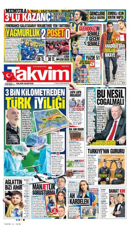 12 Ocak 2026 Takvim Gazetesi Manşetleri