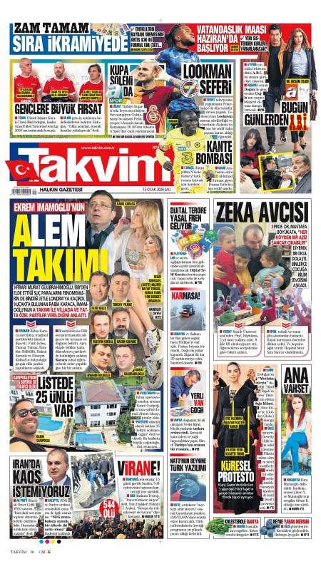13 Ocak 2026 Takvim Gazetesi Manşetleri