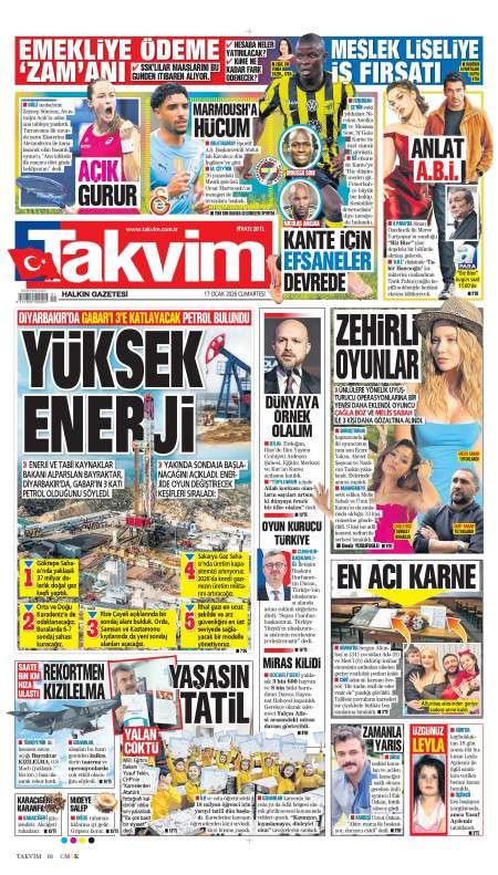 17 Ocak 2026 Takvim Gazetesi Manşetleri