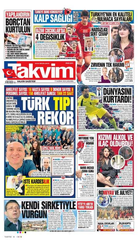 18 Haziran 2026 Takvim Gazetesi Manşetleri
