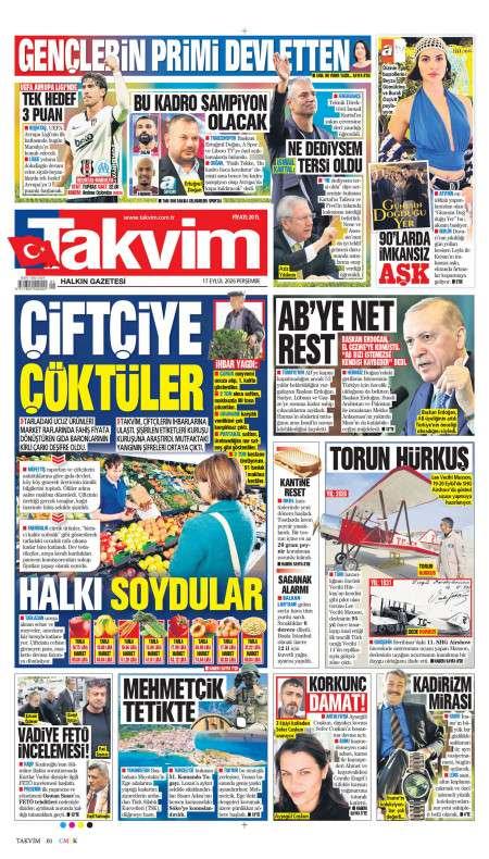 17 Eylül 2026 Takvim Gazetesi Manşetleri