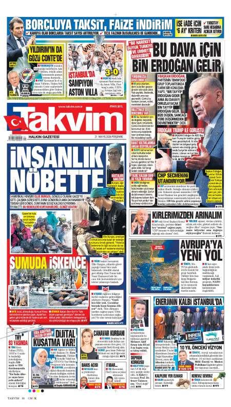 21 Mayıs 2026 Takvim Gazetesi Manşetleri