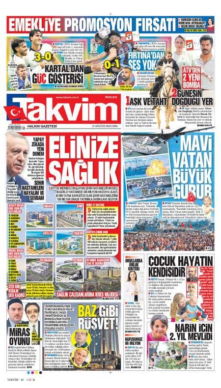 21 Ağustos 2026 Takvim Gazetesi Manşetleri