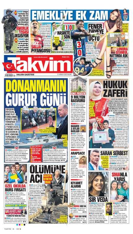 22 Aralık 2025 Takvim Gazetesi Manşetleri