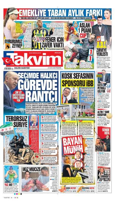 22 Ocak 2026 Takvim Gazetesi Manşetleri