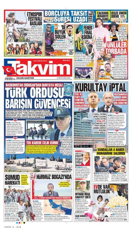 22 Mayıs 2026 Takvim Gazetesi Manşetleri