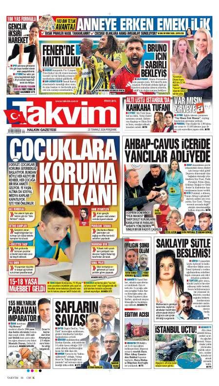 23 Temmuz 2026 Takvim Gazetesi Manşetleri