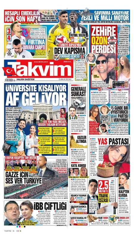23 Aralık 2025 Takvim Gazetesi Manşetleri
