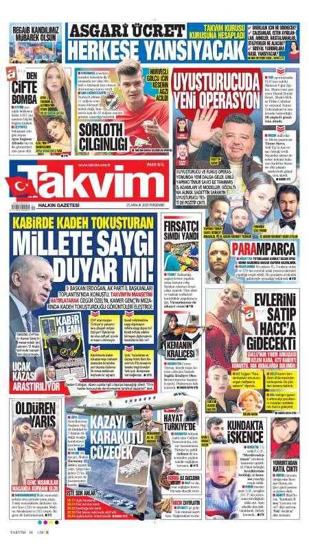 26 Aralık 2025 Takvim Gazetesi Manşetleri