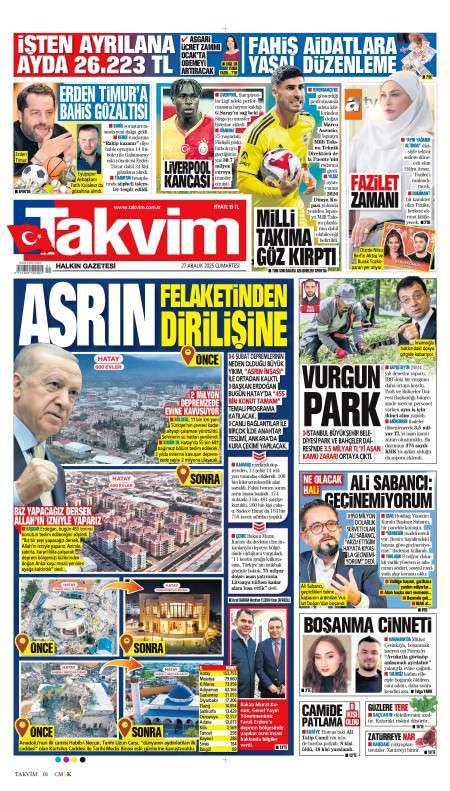 28 Aralık 2025 Takvim Gazetesi Manşetleri