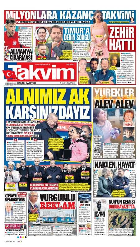 28 Aralık 2025 Takvim Gazetesi Manşetleri