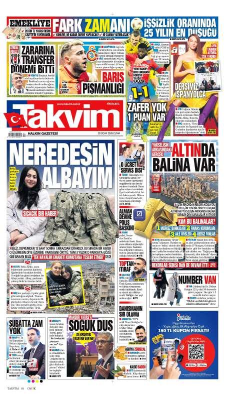 30 Ocak 2026 Takvim Gazetesi Manşetleri