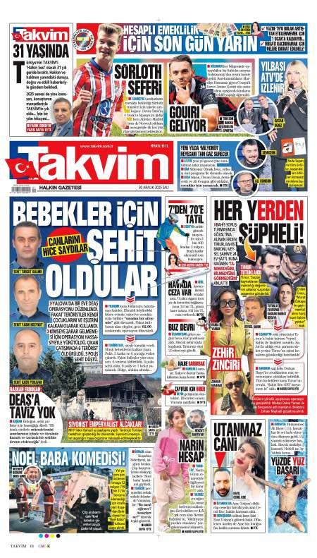 30 Aralık 2025 Takvim Gazetesi Manşetleri