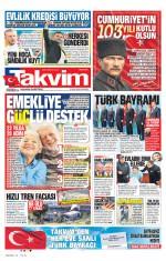29 Ekim 2026 Takvim Gazetesi Manşetleri