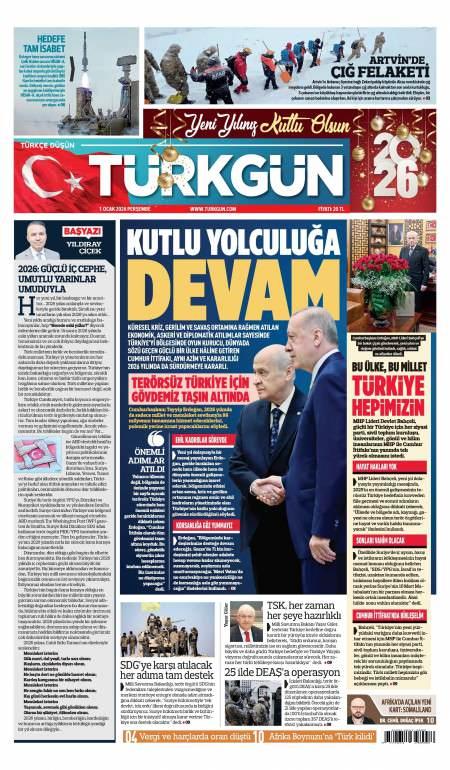 01 Ocak 2026 Türkgün Gazetesi Manşetleri