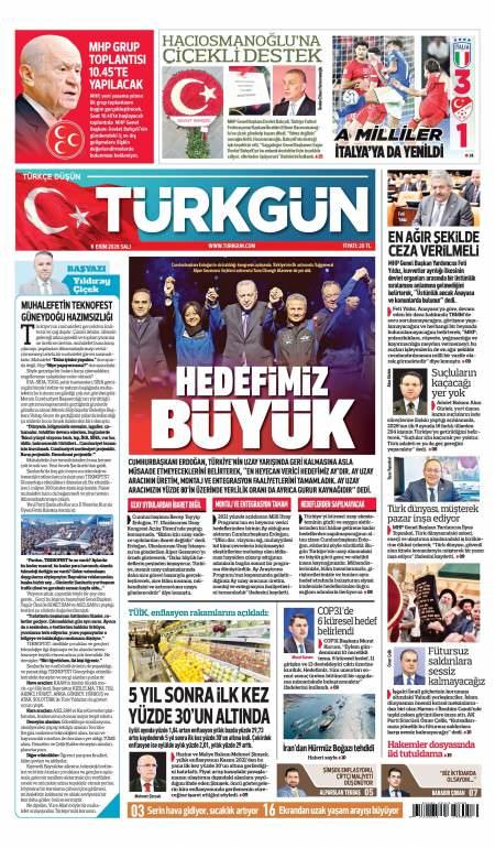 07 Ekim 2026 Türkgün Gazetesi Manşetleri
